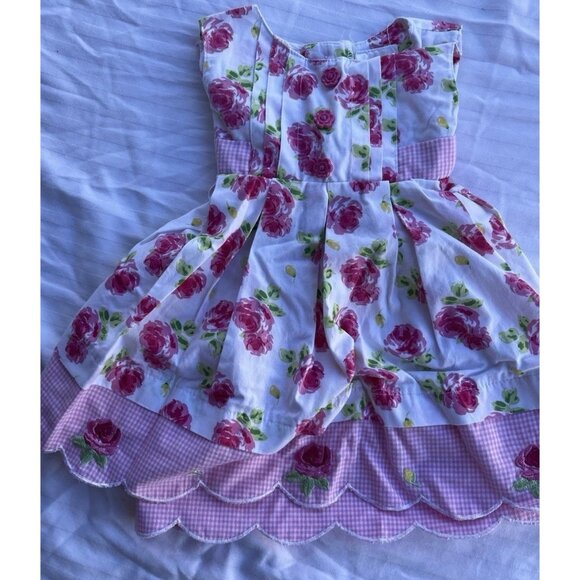 Vintage Blueberi Boulevard Girls Sz 12 Months Floral Dress Pink Red Rose - Picture 15 of 16